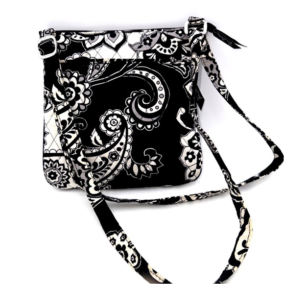 Purse Vera Bradley Midnight Paisley Mini Hipster Crossbody Black White Grey Euc - Picture 2 of 7